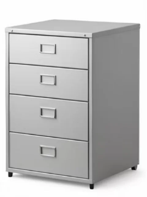 Kardex de cuatro cajones con portaetiquetas, en color gris