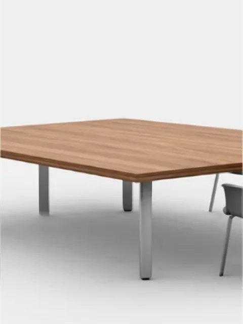 Mesa de reuniones con cubierta en terminación tipo madera y patas metálicas