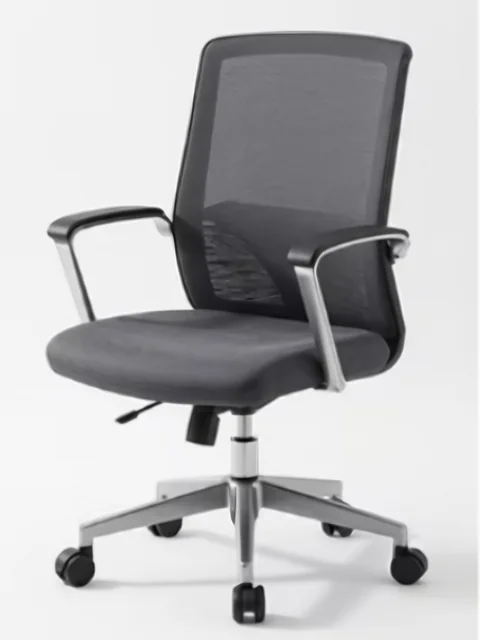 Praga: silla de oficina con respaldo de malla y asiento tapizado en gris